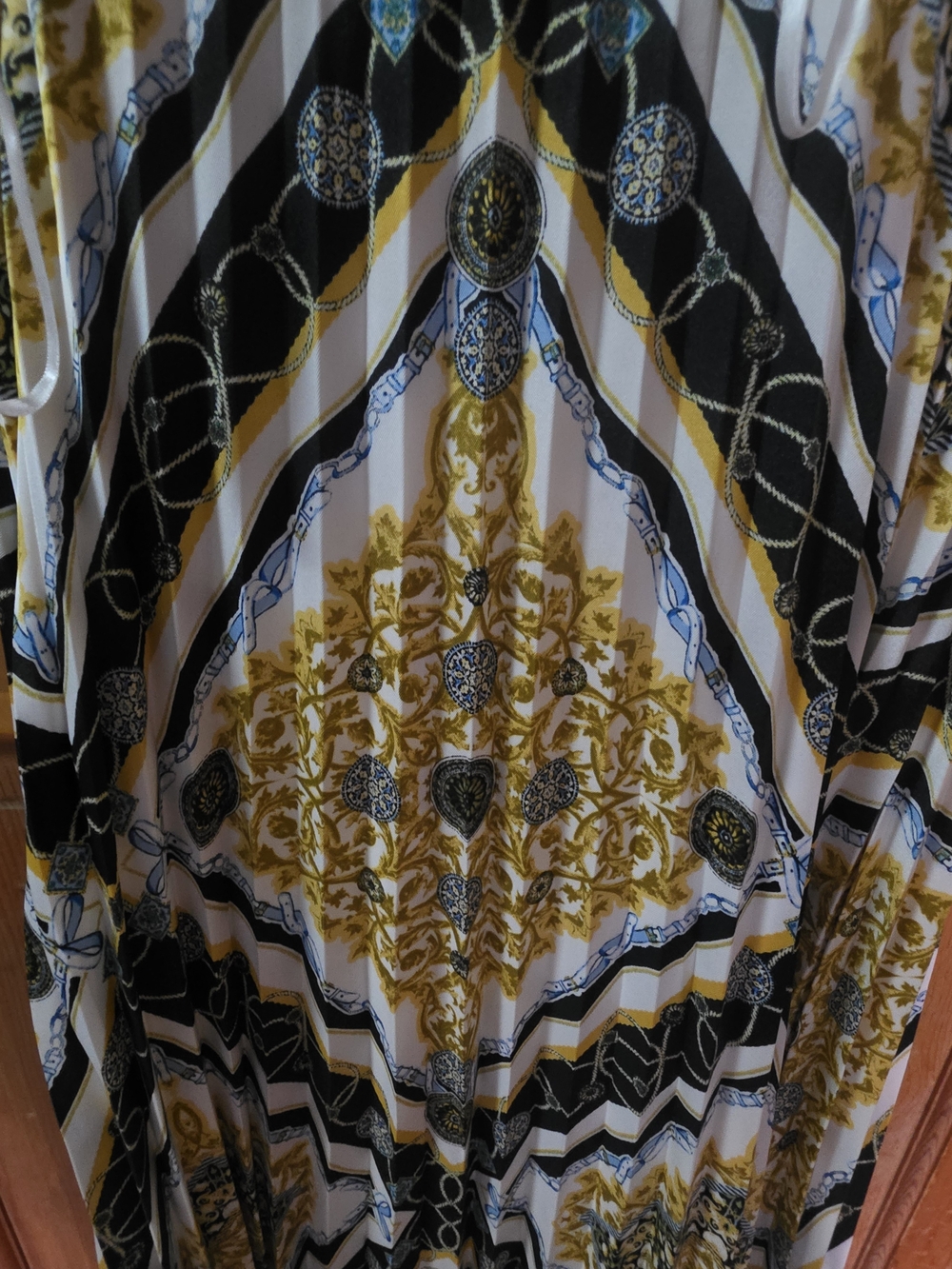 INC International Concepts Black White Gold Maxi Dress with Blue Accents